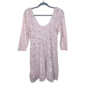 Free People Rose Garden Lace Blush Pink Skater Dress Large